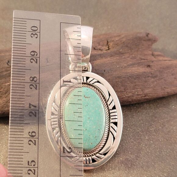 Navajo Gary Spencer Sterling Blue Green Turquoise Pendant - Picture 5 of 8